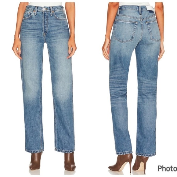 RE/DONE 90s High Rise Loose Jeans Button Fly Raw Hem Medium Wash Size 23 - Picture 15 of 15